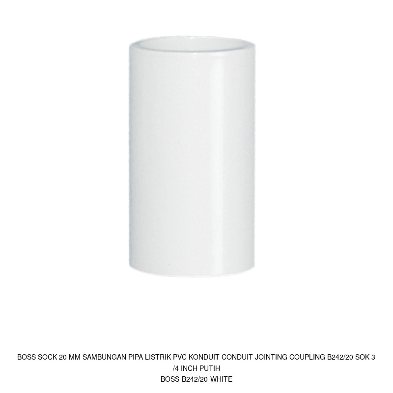 Boss Boss Sock 20 mm Sambungan Pipa Listrik PVC Konduit Conduit Jointing Coupling B242/20 Sok 3/4 Inch Putih