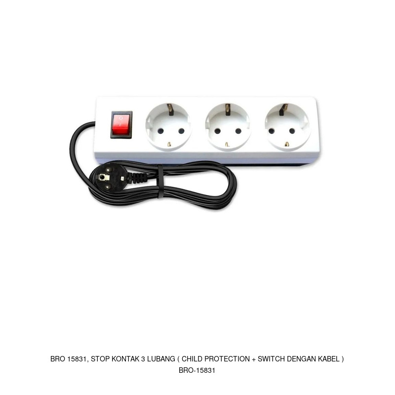 Broco BRO 15831, STOP KONTAK 3 LUBANG ( CHILD PROTECTION + SWITCH DENGAN KABEL )