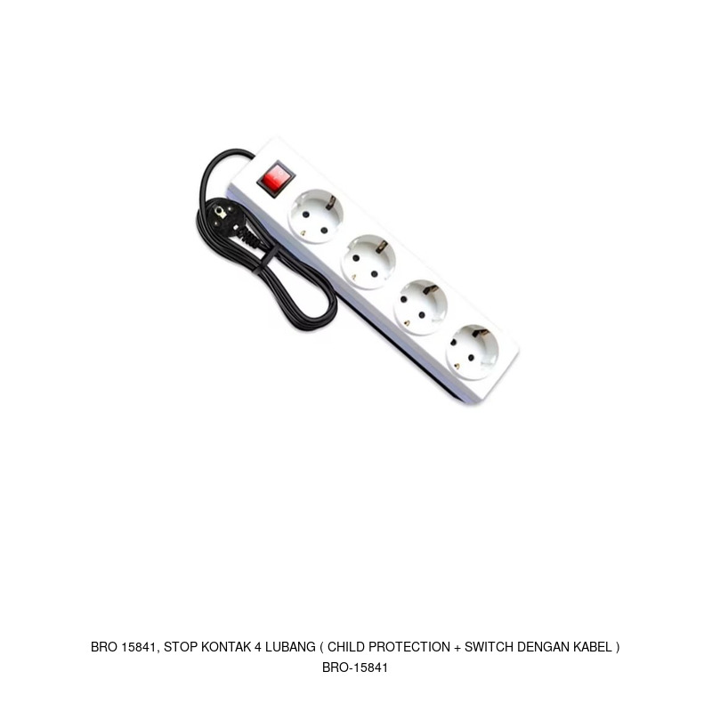 Broco BRO 15841, STOP KONTAK 4 LUBANG ( CHILD PROTECTION + SWITCH DENGAN KABEL )