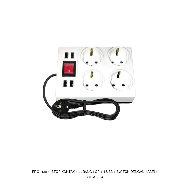 Broco BRO 15854, STOP KONTAK 4 LUBANG ( CP + 4 USB + SWITCH DENGAN KABEL)