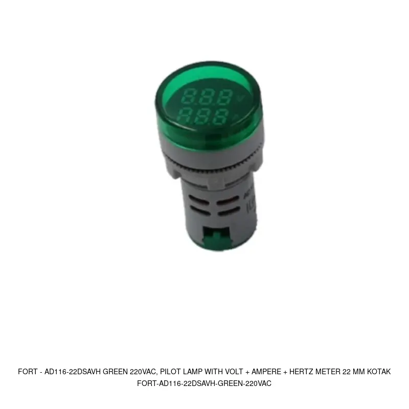 Fort AD116-22DSAVH GREEN 220VAC, PILOT LAMP WITH VOLT + AMPERE + HERTZ METER 22 MM KOTAK