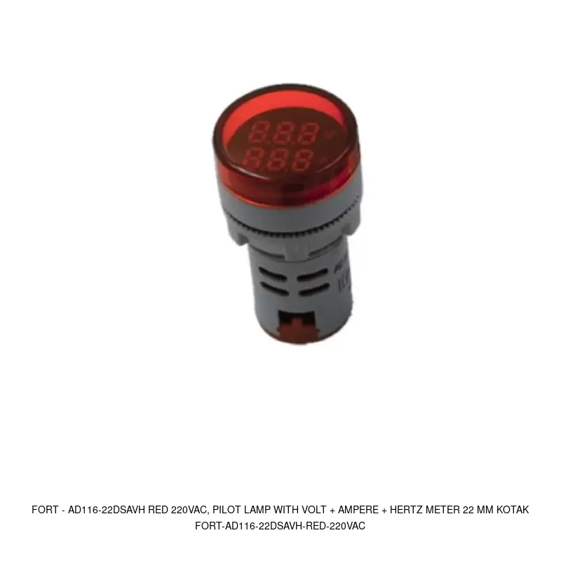 Fort AD116-22DSAVH RED 220VAC, PILOT LAMP WITH VOLT + AMPERE + HERTZ METER 22 MM KOTAK
