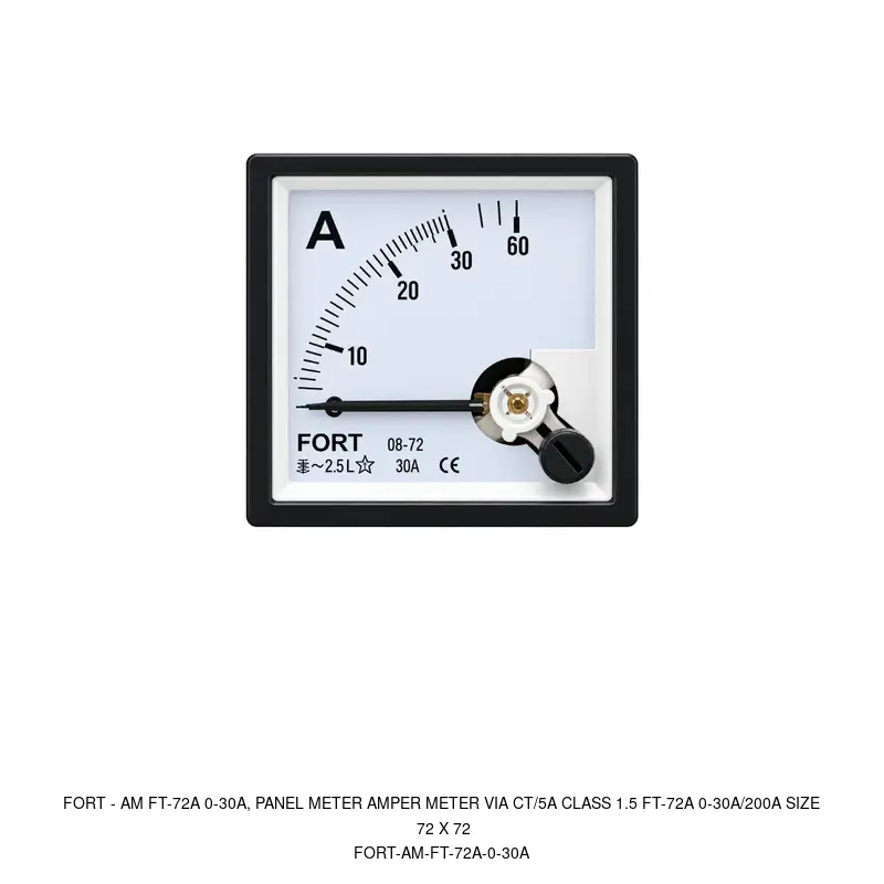 Fort AM FT-72A 0-30A, PANEL METER AMPER METER VIA CT/5A CLASS 1.5 FT-72A 0-30A/200A SIZE 72 X 72