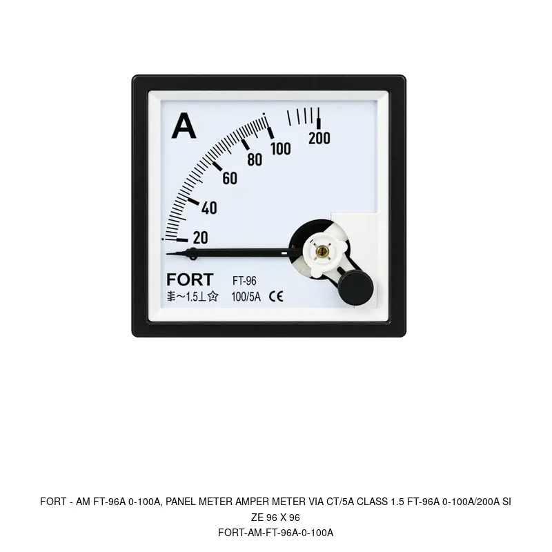 Fort AM FT-96A 0-100A, PANEL METER AMPER METER VIA CT/5A CLASS 1.5 FT-96A 0-100A/200A SIZE 96 X 96