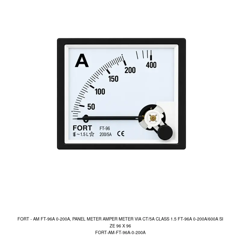 Fort AM FT-96A 0-200A, PANEL METER AMPER METER VIA CT/5A CLASS 1.5 FT-96A 0-200A/600A SIZE 96 X 96