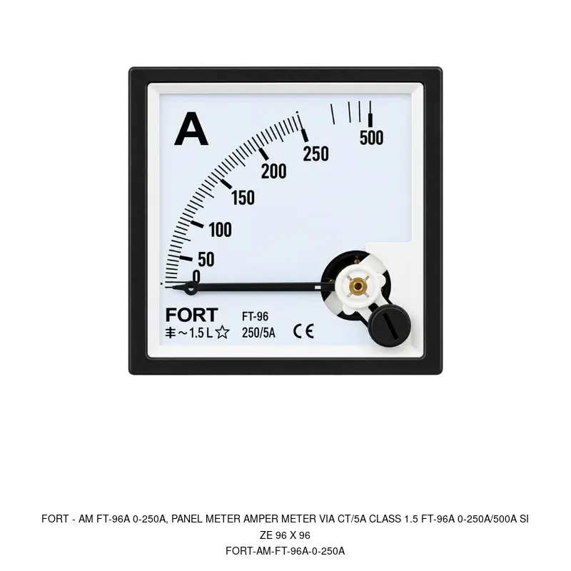 Fort AM FT-96A 0-250A, PANEL METER AMPER METER VIA CT/5A CLASS 1.5 FT-96A 0-250A/500A SIZE 96 X 96