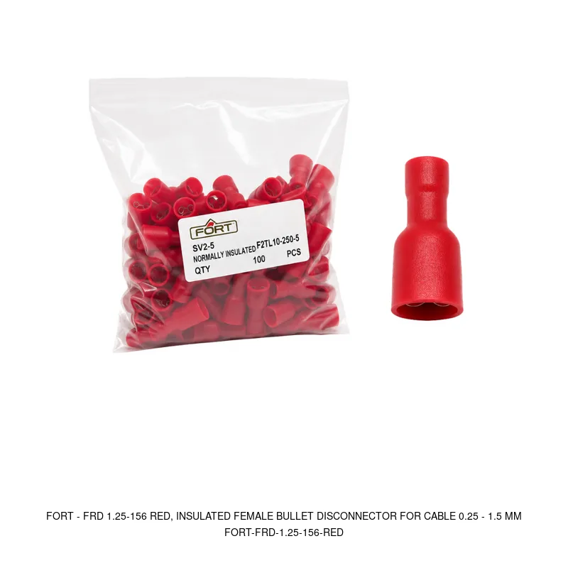 Fort FRD 1.25-156 RED, INSULATED FEMALE BULLET DISCONNECTOR FOR CABLE 0.25 - 1.5 MM