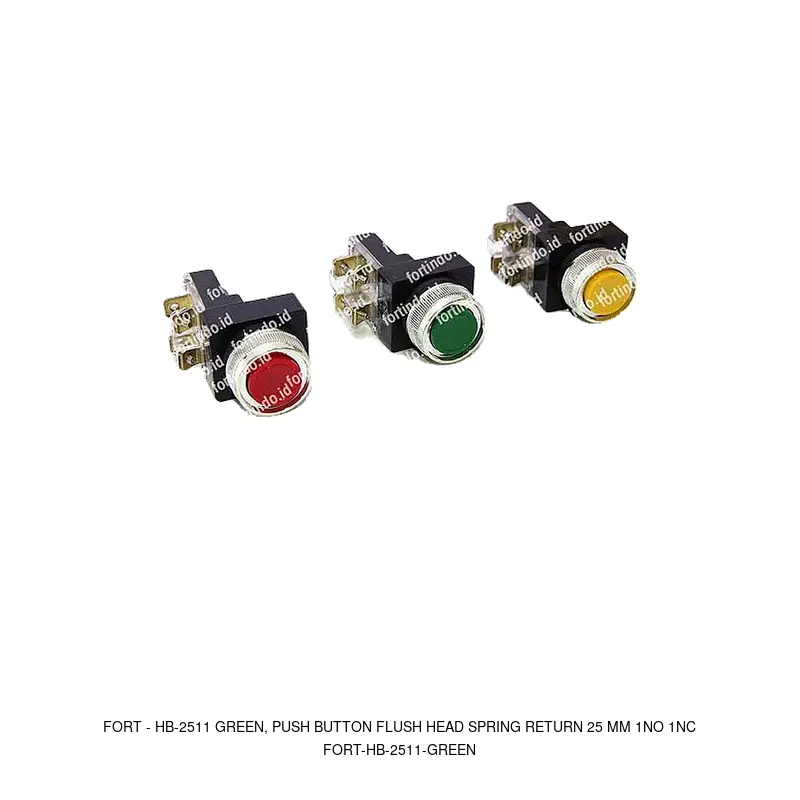Fort HB-2511 GREEN, PUSH BUTTON FLUSH HEAD SPRING RETURN 25 MM 1NO 1NC