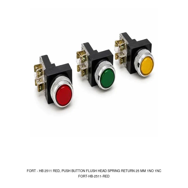 Fort HB 2511 RED, PUSH BUTTON FLUSH HEAD SPRING RETURN 25 MM 1NO 1NC