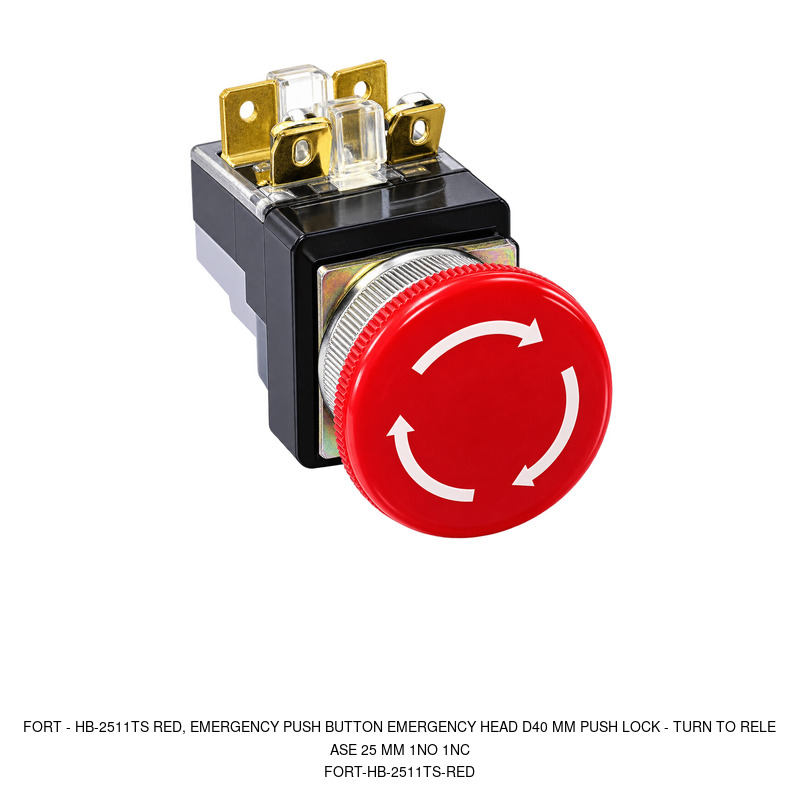 Fort HB-2511TS RED, EMERGENCY PUSH BUTTON EMERGENCY HEAD D40 MM PUSH LOCK - TURN TO RELEASE 25 MM 1NO 1NC
