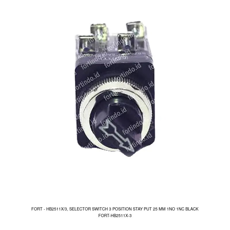 Fort HB2511X/3, SELECTOR SWITCH 3 POSITION STAY PUT 25 MM 1NO 1NC BLACK