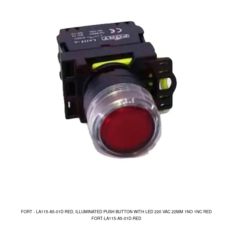 Fort LA115-A5-01D RED, Illuminated Push Button With LED 220 VAC 22MM 1NO 1NC RED