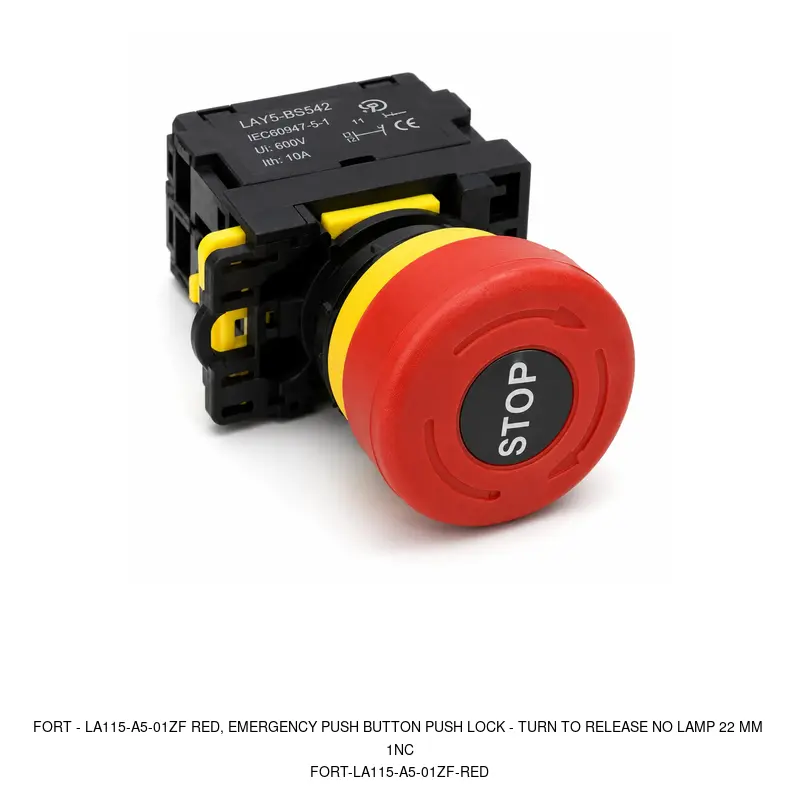 Fort LA115-A5-01ZF RED, EMERGENCY PUSH BUTTON PUSH LOCK - TURN TO RELEASE NO LAMP 22 MM 1NC