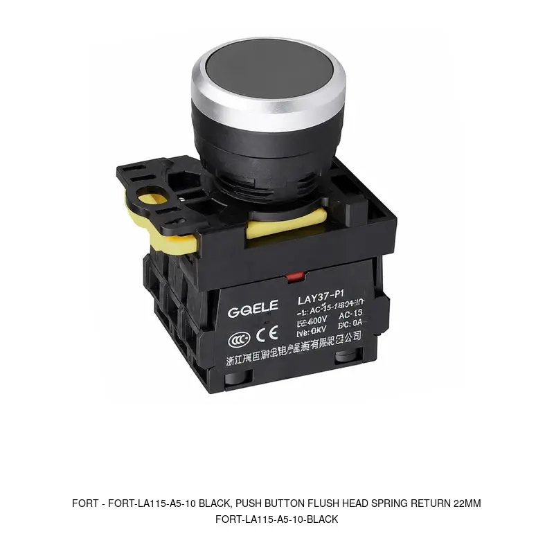 Fort FORT-LA115-A5-10 BLACK, Push Button Flush Head Spring Return 22MM