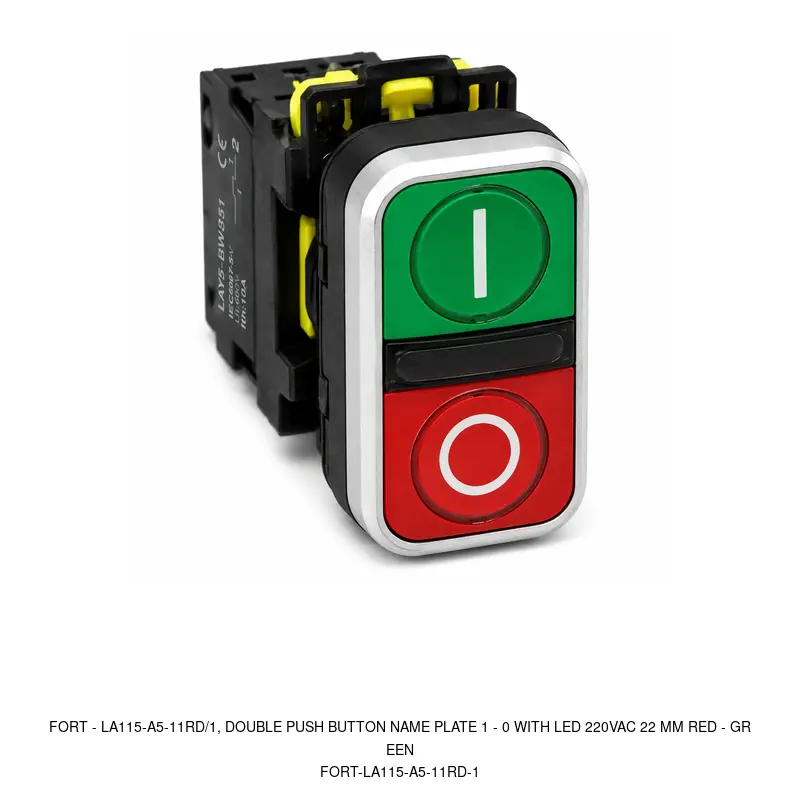 Fort LA115-A5-11RD/1, DOUBLE PUSH BUTTON NAME PLATE 1 - 0 WITH LED 220VAC 22 MM RED - GREEN