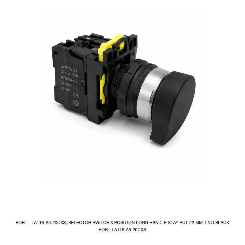 Fort LA115-A5-20CXS, SELECTOR SWITCH 3 POSITION LONG HANDLE STAY PUT 22 MM 1 NO BLACK