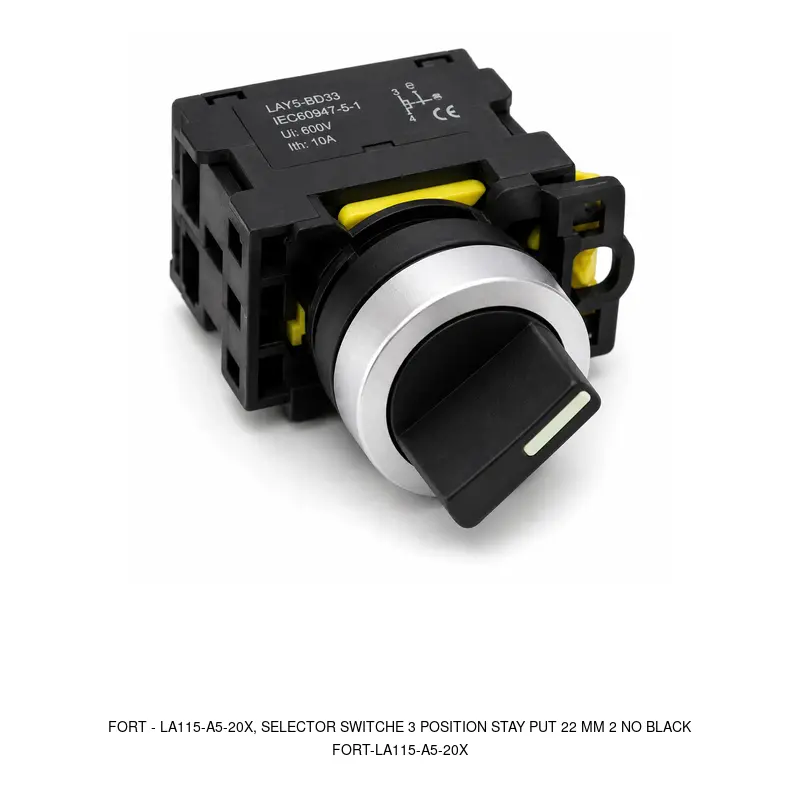 Fort LA115-A5-20X, SELECTOR SWITCHE 3 POSITION STAY PUT 22 MM 2 NO BLACK