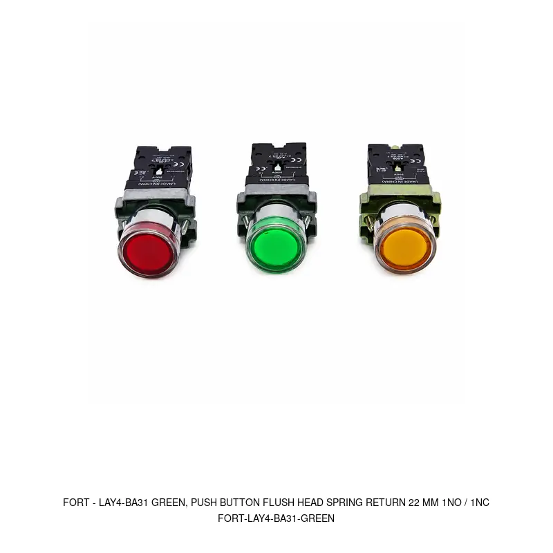 Fort LAY4-BA31 GREEN, PUSH BUTTON FLUSH HEAD SPRING RETURN 22 MM 1NO / 1NC