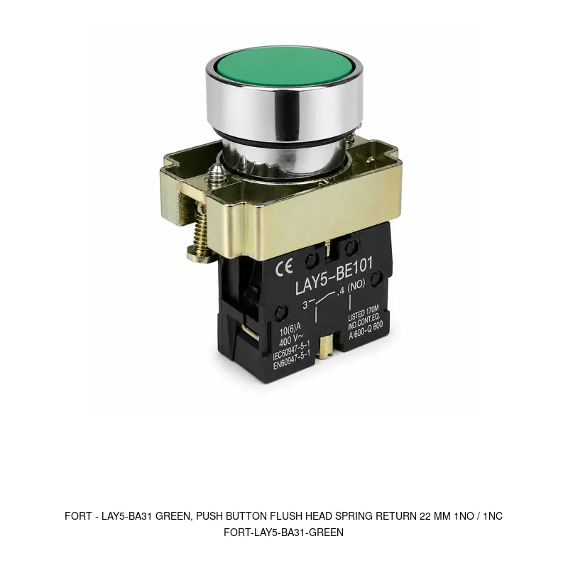 Fort LAY5-BA31 GREEN, PUSH BUTTON FLUSH HEAD SPRING RETURN 22 MM 1NO / 1NC