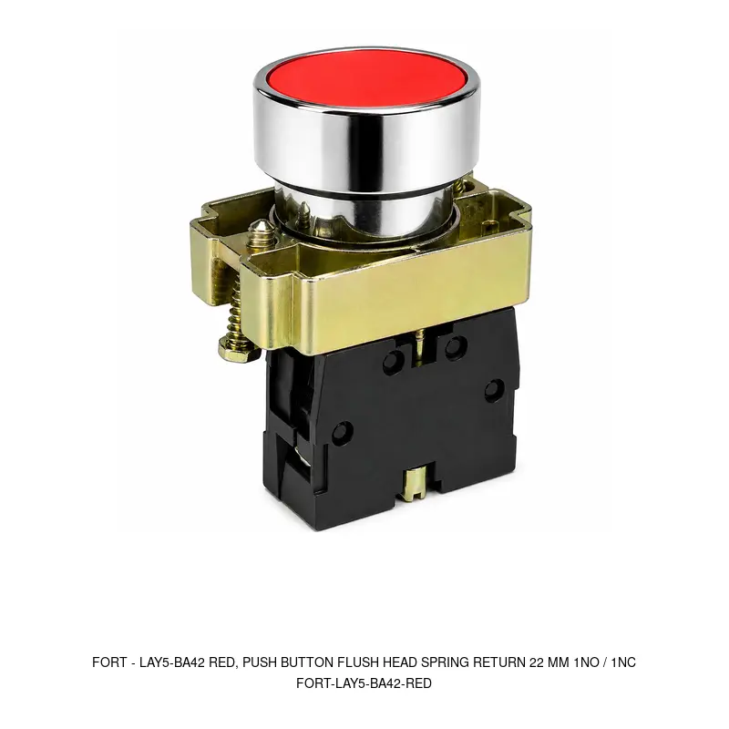 Fort LAY5-BA42 RED, PUSH BUTTON FLUSH HEAD SPRING RETURN 22 MM 1NO / 1NC