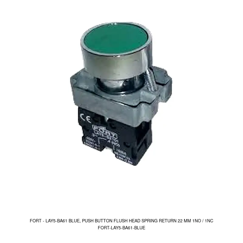 Fort LAY5-BA61 BLUE, PUSH BUTTON FLUSH HEAD SPRING RETURN 22 MM 1NO / 1NC