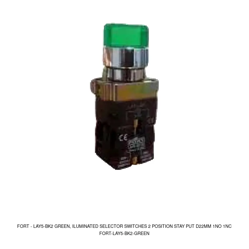 Fort LAY5-BK2 GREEN, ILUMINATED SELECTOR SWITCHES 2 POSITION STAY PUT D22MM 1NO 1NC