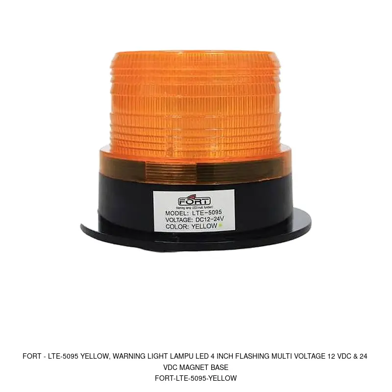Fort LTE-5095 YELLOW, WARNING LIGHT LAMPU LED 4 INCH FLASHING MULTI VOLTAGE 12 VDC & 24 VDC MAGNET BASE