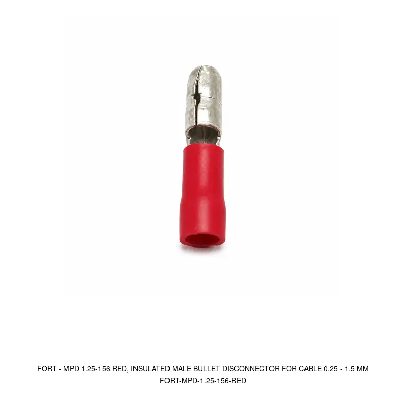 Fort MPD 1.25-156 RED, INSULATED MALE BULLET DISCONNECTOR FOR CABLE 0.25 - 1.5 MM