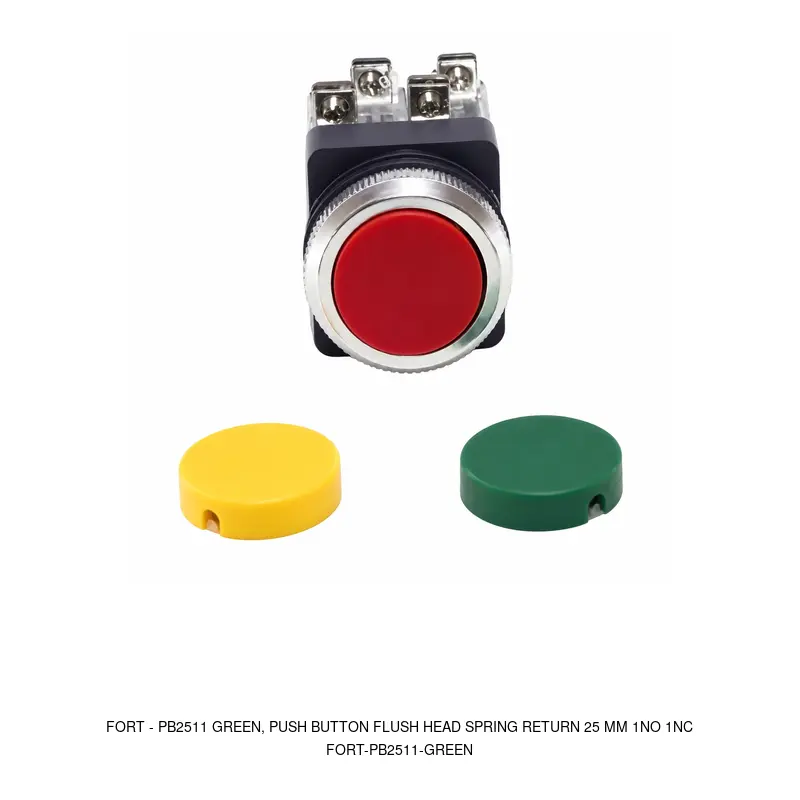 Fort PB2511 GREEN, PUSH BUTTON FLUSH HEAD SPRING RETURN 25 MM 1NO 1NC