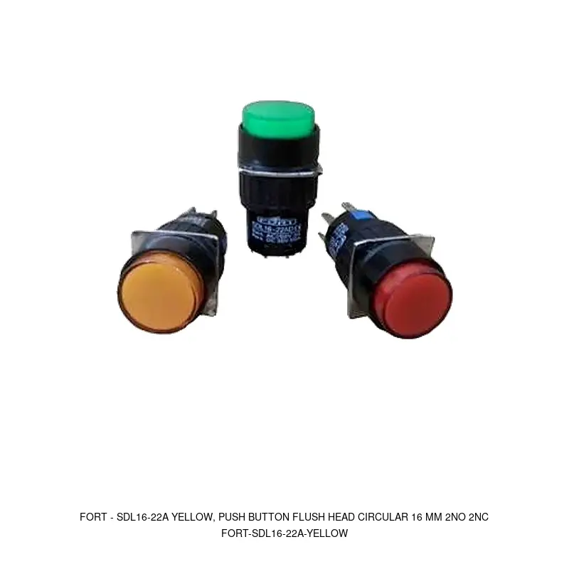 Fort SDL16-22A YELLOW, PUSH BUTTON FLUSH HEAD CIRCULAR 16 MM 2NO 2NC