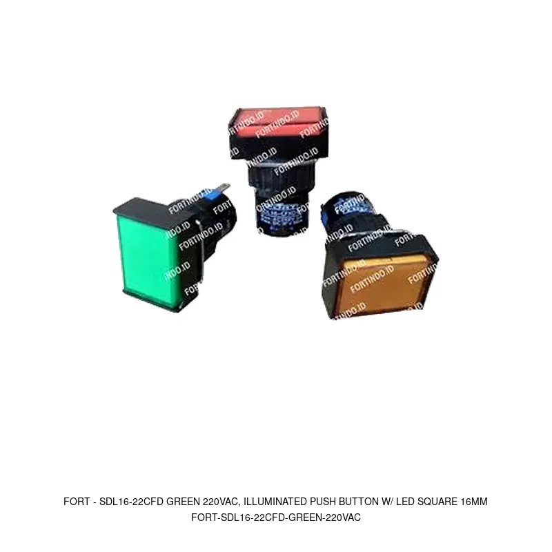 Fort SDL16-22CFD GREEN 220VAC, Illuminated Push Button W/ LED Square 16mm