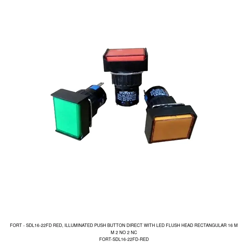Fort SDL16-22FD RED, ILLUMINATED PUSH BUTTON DIRECT WITH LED FLUSH HEAD RECTANGULAR 16 MM 2 NO 2 NC