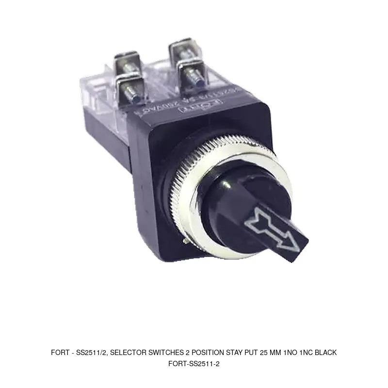 Fort SS2511/2, SELECTOR SWITCHES 2 POSITION STAY PUT 25 MM 1NO 1NC BLACK
