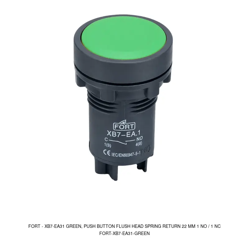 Fort XB7-EA31 GREEN, PUSH BUTTON FLUSH HEAD SPRING RETURN 22 MM 1 NO / 1 NC