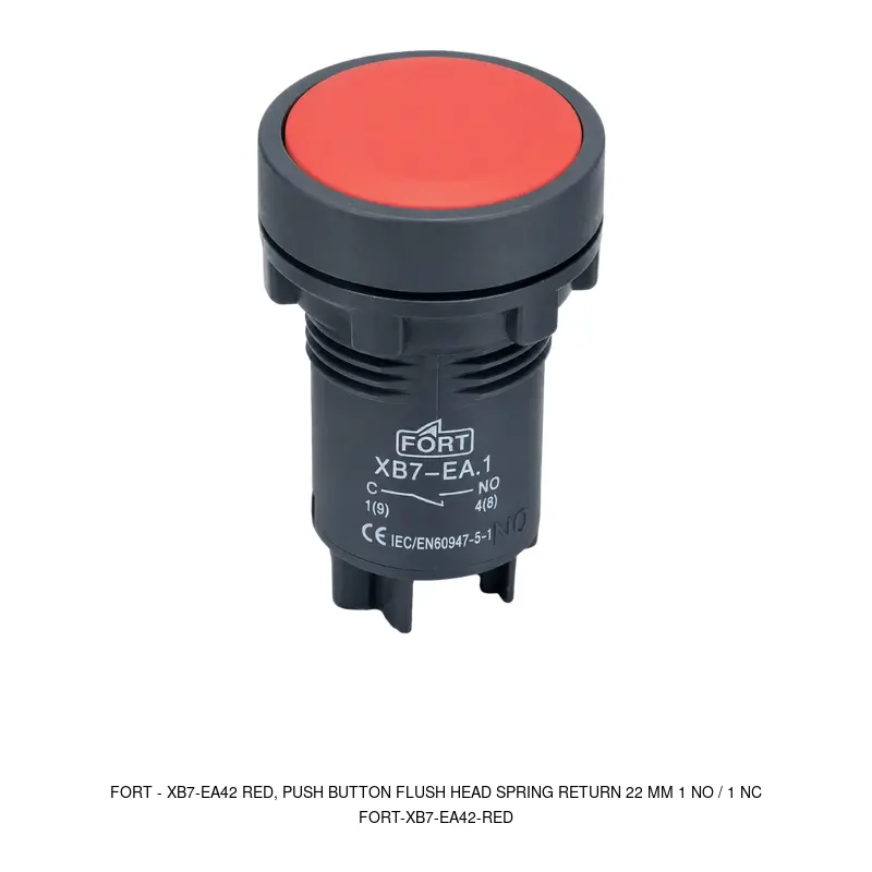 Fort XB7-EA42 RED, PUSH BUTTON FLUSH HEAD SPRING RETURN 22 MM 1 NO / 1 NC