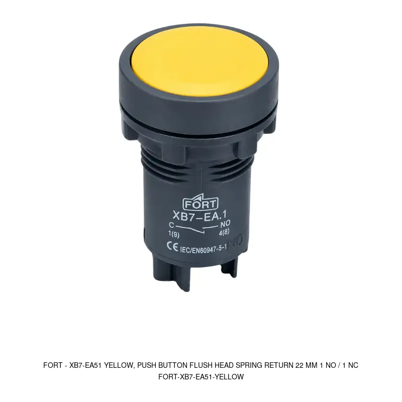 Fort XB7-EA51 YELLOW, PUSH BUTTON FLUSH HEAD SPRING RETURN 22 MM 1 NO / 1 NC