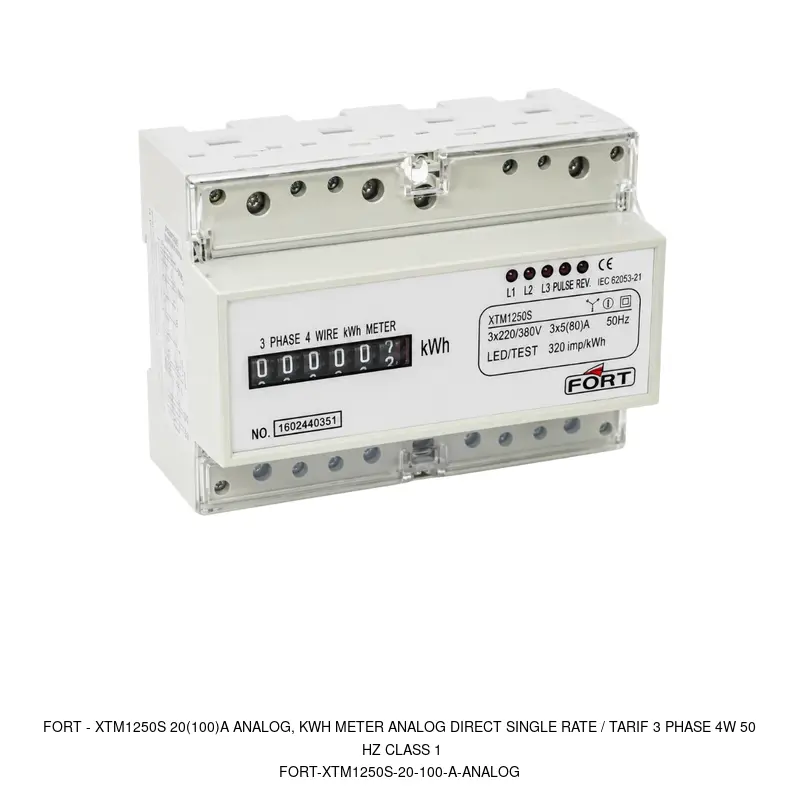Fort XTM1250S 20(100)A ANALOG, KWH METER ANALOG DIRECT SINGLE RATE / TARIF 3 PHASE 4W 50 HZ CLASS 1