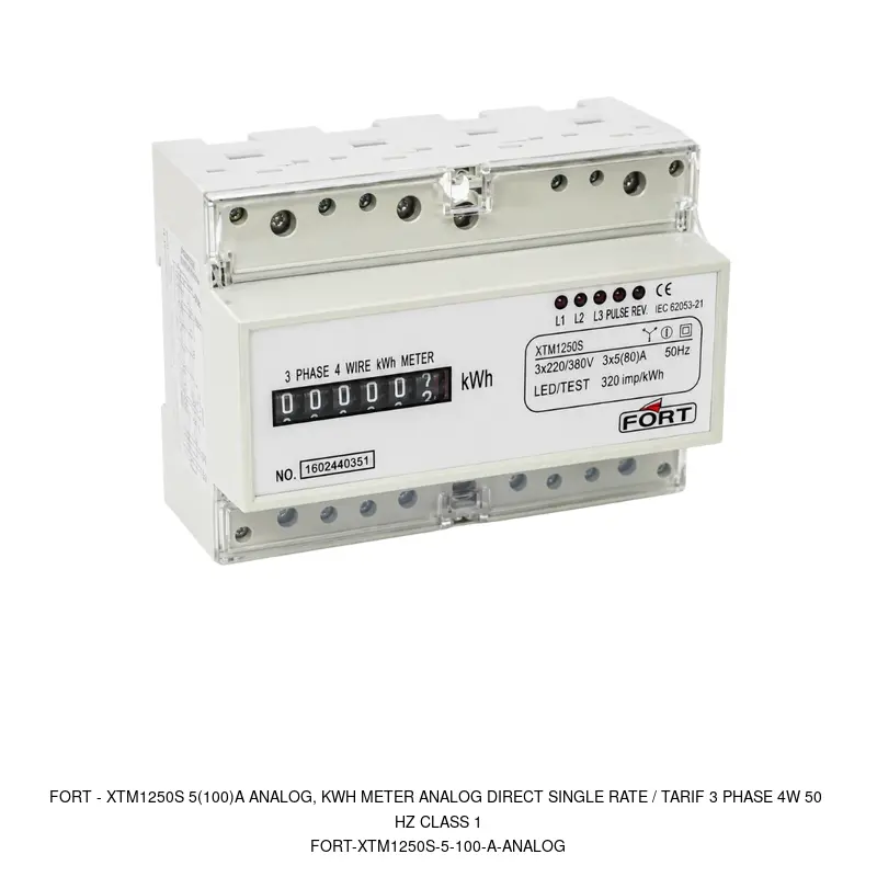 Fort XTM1250S 5(100)A ANALOG, KWH METER ANALOG DIRECT SINGLE RATE / TARIF 3 PHASE 4W 50 HZ CLASS 1