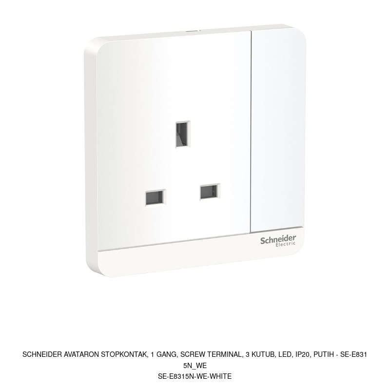 Schneider Electric AvatarOn Stopkontak, 1 gang, screw terminal, 3 kutub, LED, IP20, putih