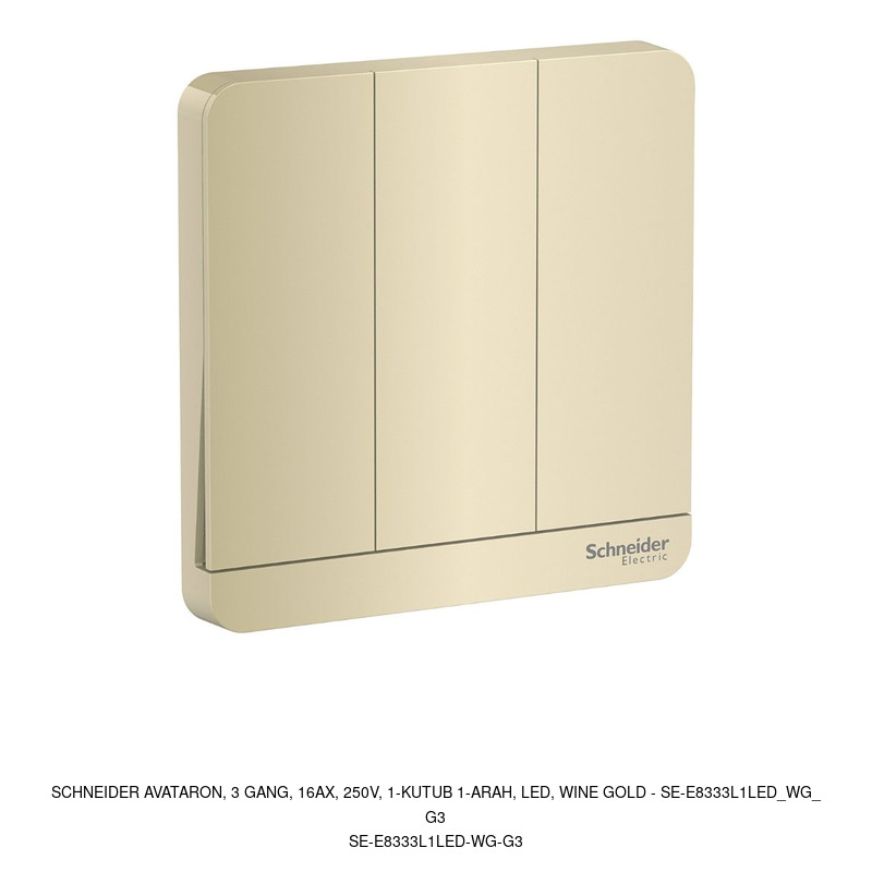 Schneider Electric AvatarOn, 3 gang, 16AX, 250V, 1-kutub 1-arah, LED, wine gold