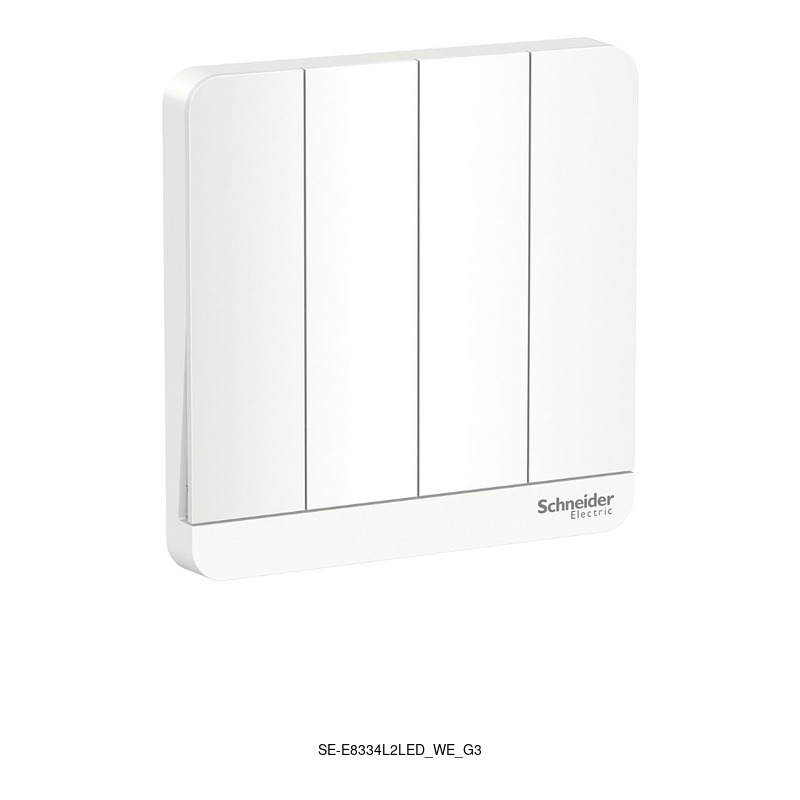 Schneider Electric AvatarOn 4 gang, 16 AX, 250V, 2 arah, LED, terminal kuningan, IP20, putih