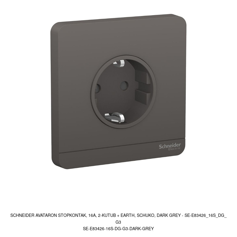 Schneider Electric AvatarOn Stopkontak, 16A, 2-kutub + earth, schuko, dark grey