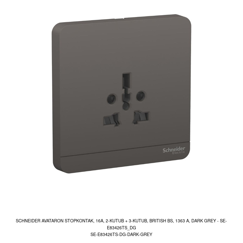 Schneider Electric AvatarOn Stopkontak, 16A, 2-kutub + 3-kutub, british bs, 1363 A, dark grey