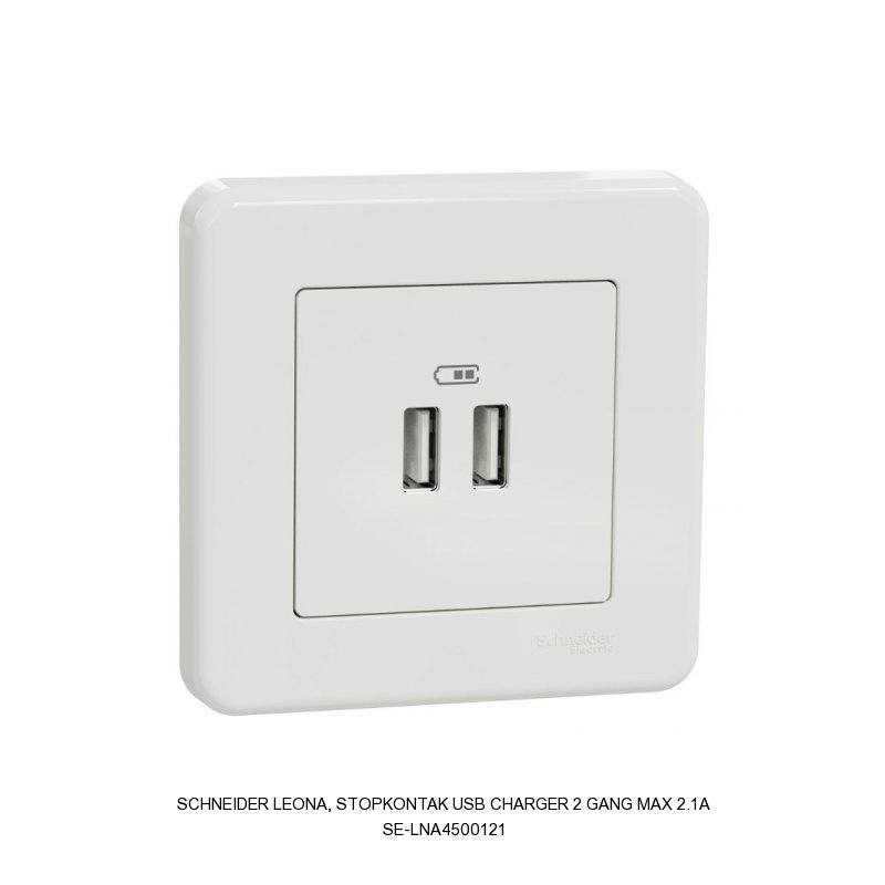 Schneider Electric Leona, stopkontak USB charger 2 gang max 2.1A