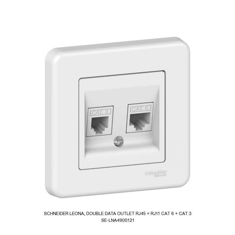 Schneider Electric Leona, Double Data Outlet RJ45 + RJ11 Cat 6 + Cat 3