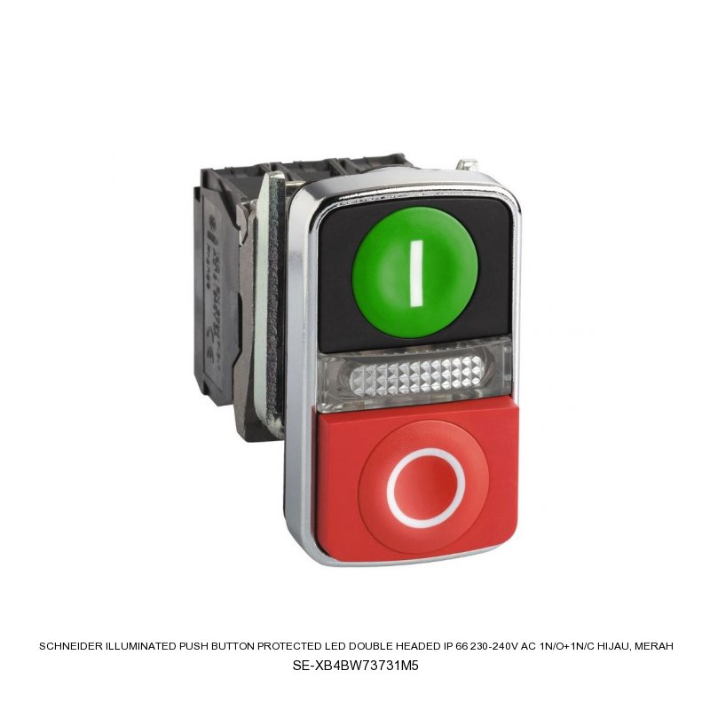 Schneider Electric ILLUMINATED PUSH BUTTON Protected LED Double Headed IP 66 230-240V AC 1N/O+1N/C HIJAU, MERAH