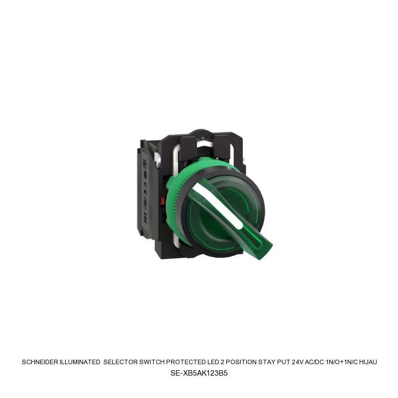 Schneider Electric ILLUMINATED SELECTOR SWITCH Protected LED 2 position stay put 24V AC/DC 1N/O+1N/C HIJAU