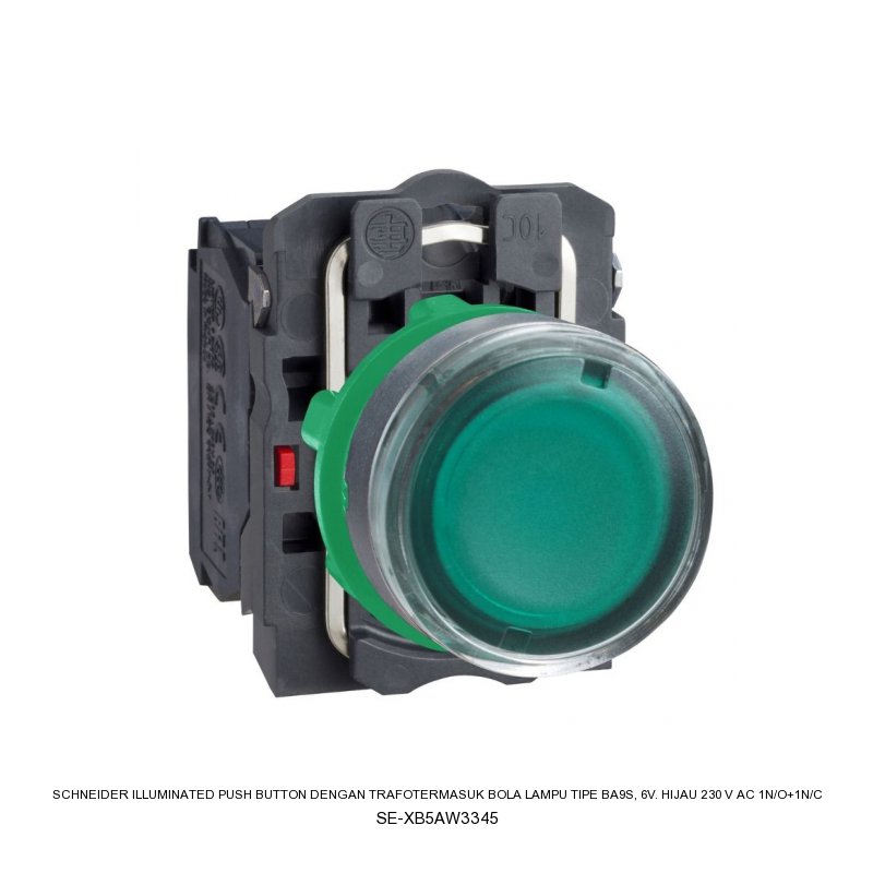 Schneider Electric ILLUMINATED PUSH BUTTON Dengan Trafotermasuk bola lampu tipe BA9s, 6V. HIJAU 230 V AC 1N/O+1N/C