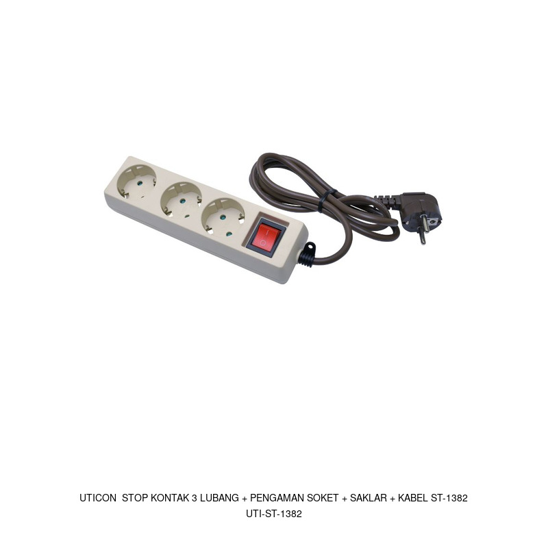 Uticon Uticon Stop Kontak 3 Lubang + Pengaman Soket + Saklar + Kabel ST-1382