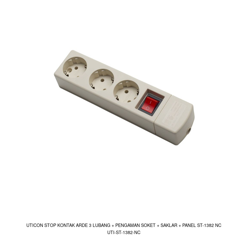 Uticon Uticon Stop Kontak Arde 3 Lubang + Pengaman Soket + Saklar + Panel ST-1382 NC